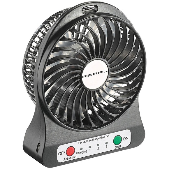 Pearl 2in1-USB/Akku-Tisch-Ventilator mit LED-Leuchte, 1.300 mAh