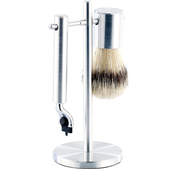 Sichler Men's Care Edelstahl Rasier-Set mit Pinsel und Ständer, für Gilette-Klingen