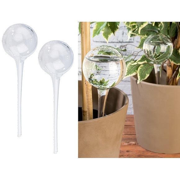 Royal Gardineer 2er-Set Giessfrei-Bewässerungs-Kugeln aus Glas, transparent, Ø 8,5 cm