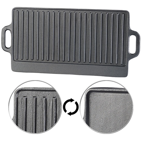 Rosenstein & Söhne Gusseiserne Wende-Grillplatte für Ofen, Herd & Grill, 51 x 23,5 cm