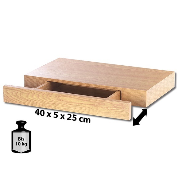 Carlo Milano Wandregal mit versteckter Schublade, 40 x 5 x 25 cm, Nussbaum-Optik