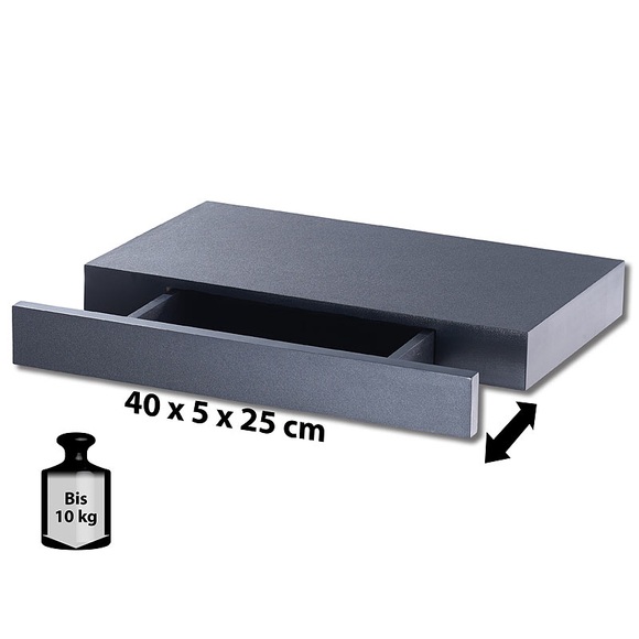 Carlo Milano Wandregal mit versteckter Schublade, 40 x 5 x 25 cm, schwarz