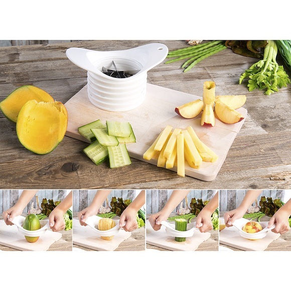 Rosenstein & Söhne 5in1-Obst- und Gemüseschneider mit auswechselbaren Klingen-Einsätzen