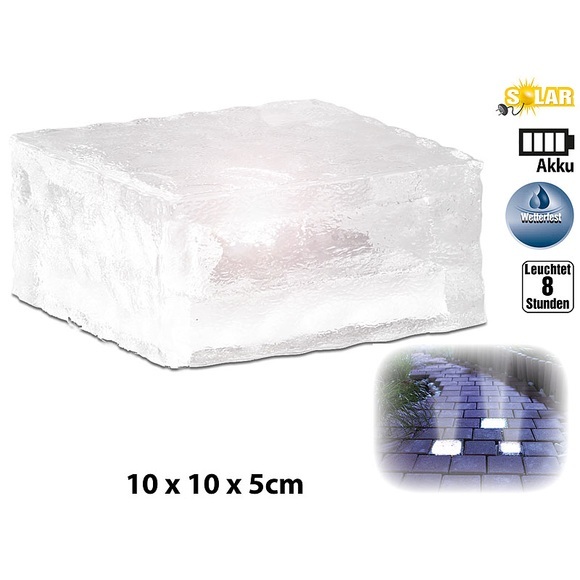 Lunartec Solar-LED-Glasbaustein mit Lichtsensor, gross (10 x 10 cm)