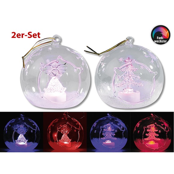 Lunartec Mundgeblasene LED-Glas-Ornamente in Kugelform, 2er-Set