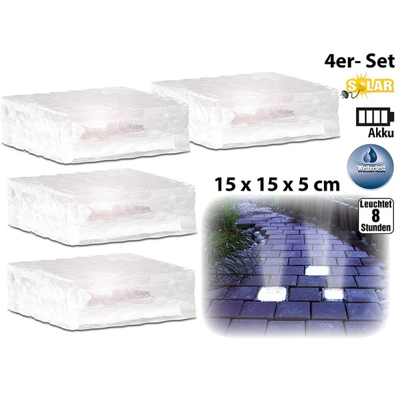 Lunartec Solar LED Glasbaustein mit Lichtsensor 15 x 15 x 5cm, 4er-Set