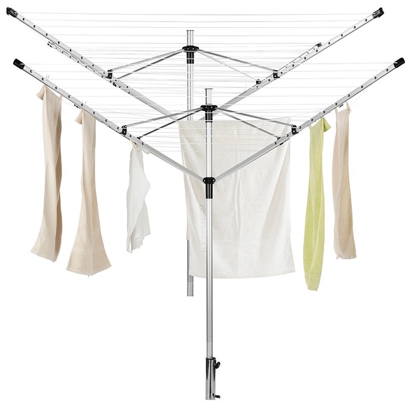 Royal Gardineer 2er-Set 4-Arm-Wäschespinnen, Aluminium, 60 m Wäscheleine, Bodenanker