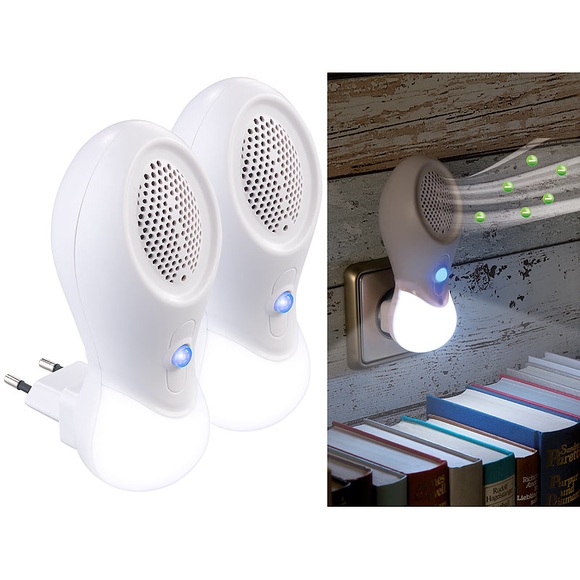 newgen medicals 2er-Set 2in1-Steckdosen-Ionisator-Luftreiniger & LED-Nachtlicht, 3 W
