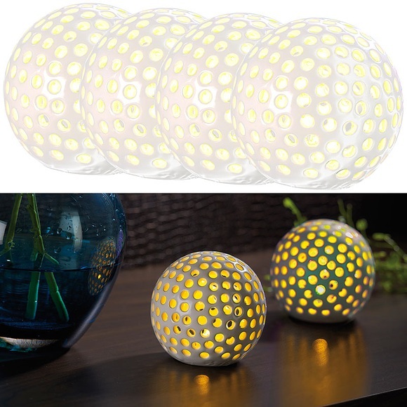 Lunartec 4er-Set kabellose LED-Dekoleuchten aus Keramik, ?83 mm