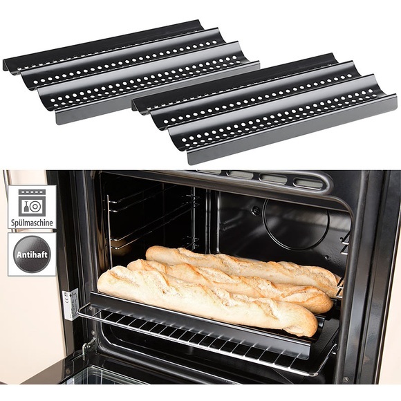 Rosenstein & Söhne 2er-Set Baguette-Backbleche aus Karbonstahl, Anti-Haft-beschichtet
