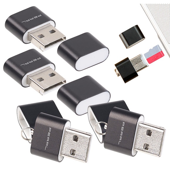 Pearl 4er Pack Mini-Cardreader für microSD(HC/XC)-Karten bis 128 GB & USB