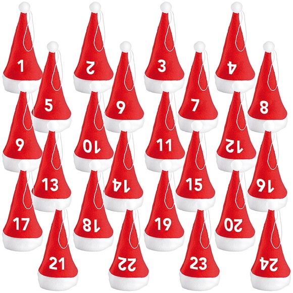 infactory Origineller Adventskalender mit 24 Nikolaus-Mützchen