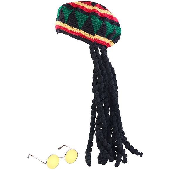 infactory Jamaika-Mütze mit Dreadlocks & gelber Brille