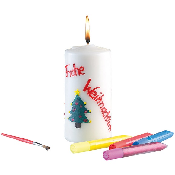 Your Design Kerze zum Selbstbemalen mit 3x Farbe, 1x Glitzer, 1 Pinsel