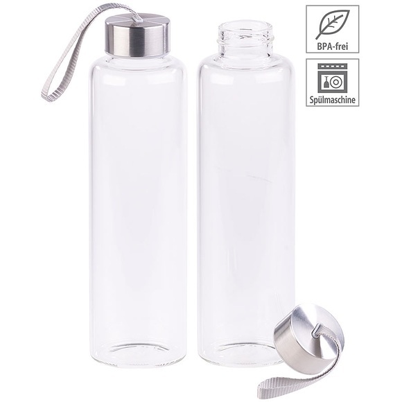 Pearl 2er-Set Trinkflaschen aus Borosilikat-Glas, 550 ml, spülmaschinenfest