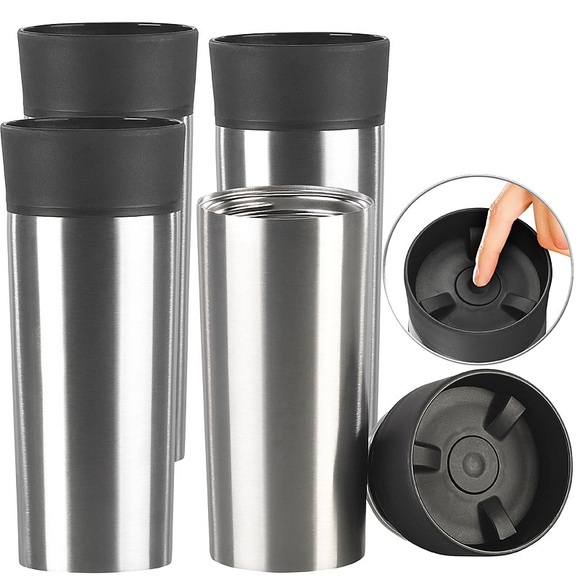 Rosenstein & Söhne 4er-Set Edelstahl-Isolierbecher mit Quick-Press-Verschluss, 360 ml
