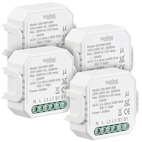 Luminea Home Control 4er-Set  WLAN-Unterputz-Lichtschalter,App, für Siri, Alexa&Google Ass.