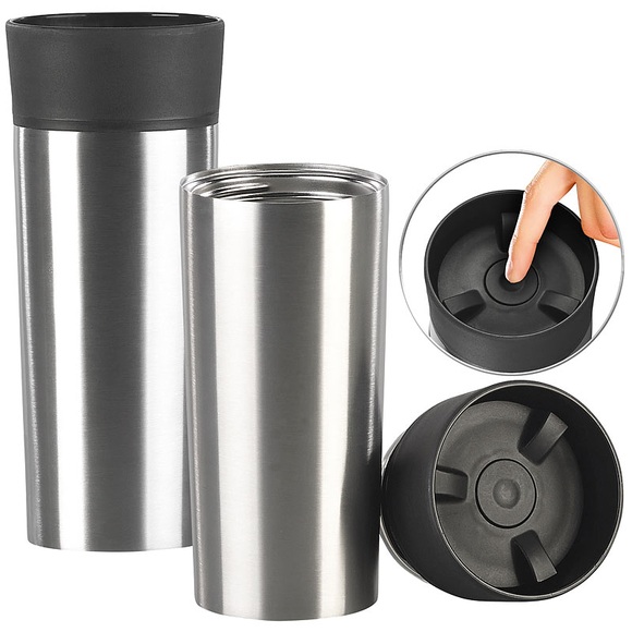 Rosenstein & Söhne 2er-Set Edelstahl-Isolierbecher mit Quick-Press-Verschluss, 360 ml