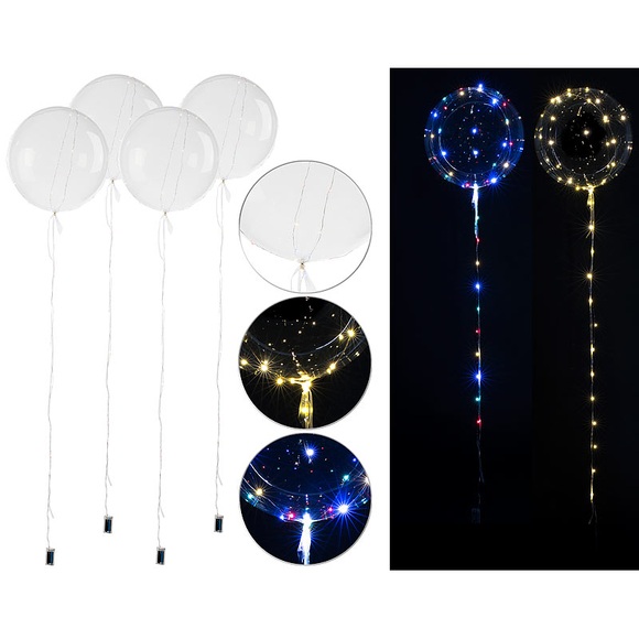 Pearl 4er-Set Luftballons mit Lichterkette, 40 weisse & 40 Farb-LEDs, Ø 25 cm