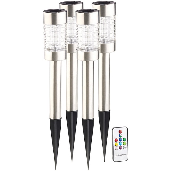 Lunartec 4er-Set Solar-RGB-LED-Wegeleuchten, Lichtsensor, Fernbedienung, IP44