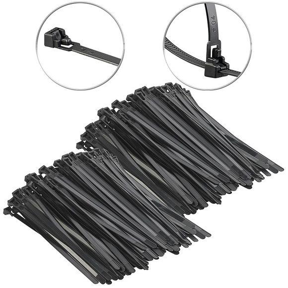 AGT 200er-Set wiederverschliessbare Kabelbinder, 200 x 7,6 mm