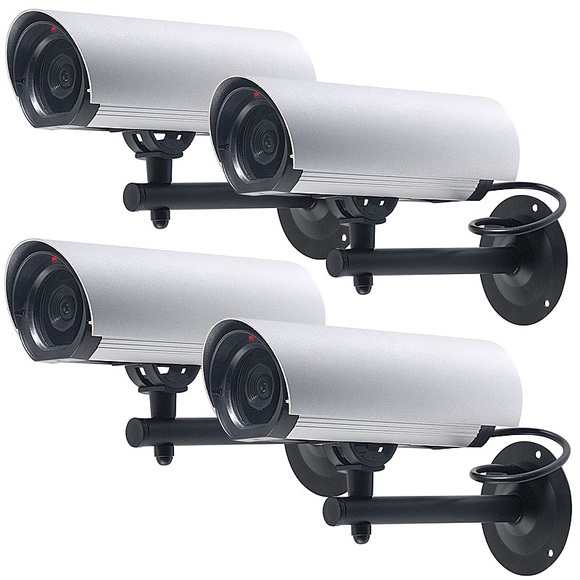 VisorTech 4er-Set Profi-Überwachungskamera-Attrappen Alu-Gehäuse mit LED