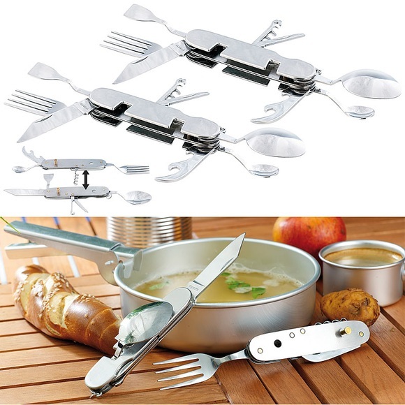Pearl 2er-Set 9in1-Edelstahl-Klappbestecke für Camping und Outdoor