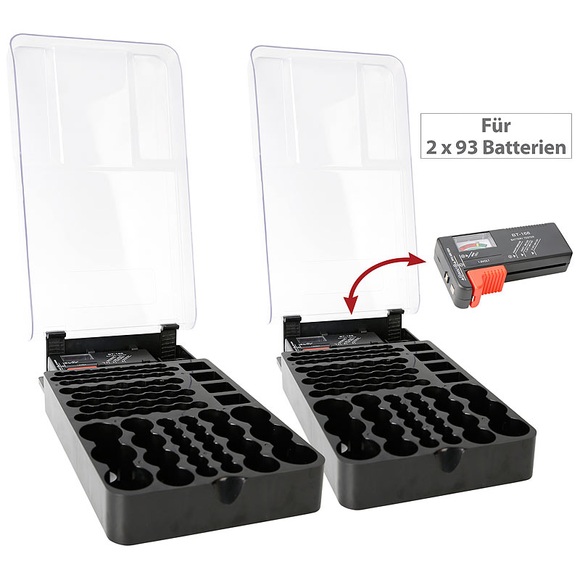 tka Köbele Akkutechnik 2er-Set 2in1-Batterie-Organizer für jeweils 93 Batterien