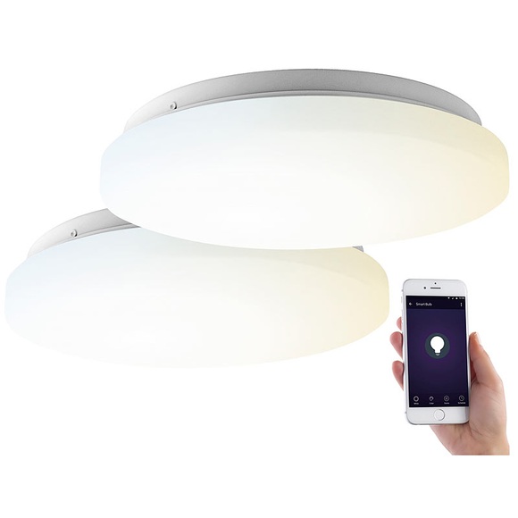 Luminea Home Control 2er-Set WLAN-LED-Deckenleuchten für Amazon Alexa&Google Assistant, 18W