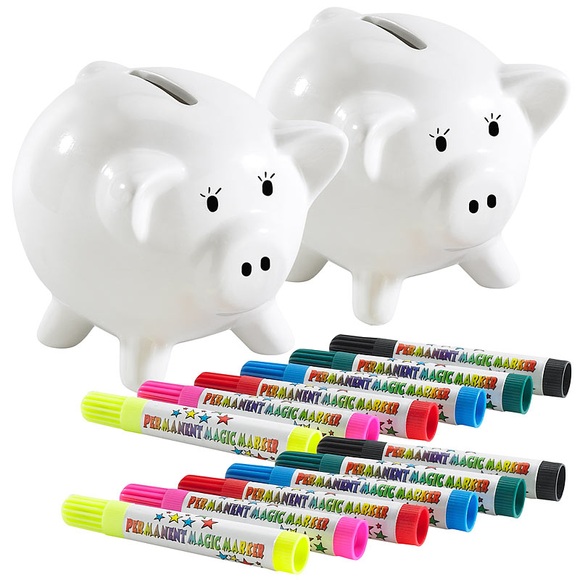 Playtastic 2er-Set Porzellan-Sparschwein zum Selbergestalten