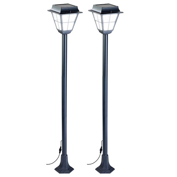 Lunartec 2er-Set Hybrid Solar-LED-Wegeleuchte mit optional. Netzbetrieb