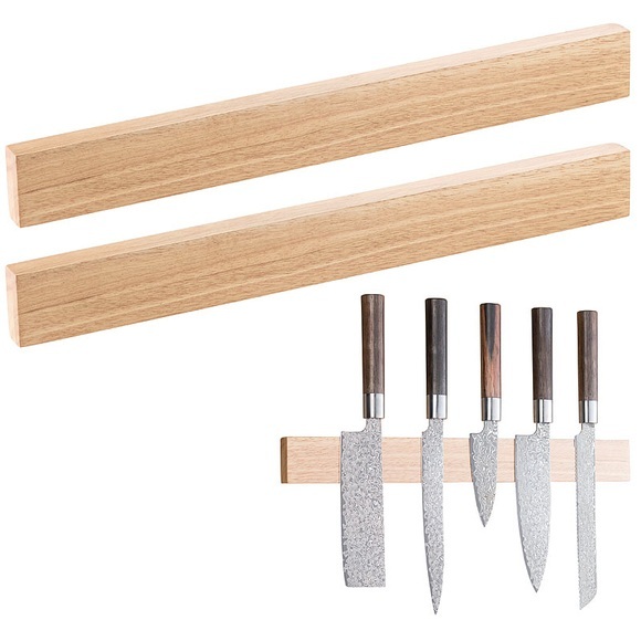 Rosenstein & Söhne 2er-Set durchgehende Magnet-Messerleisten, echtes Eichen-Holz, massiv