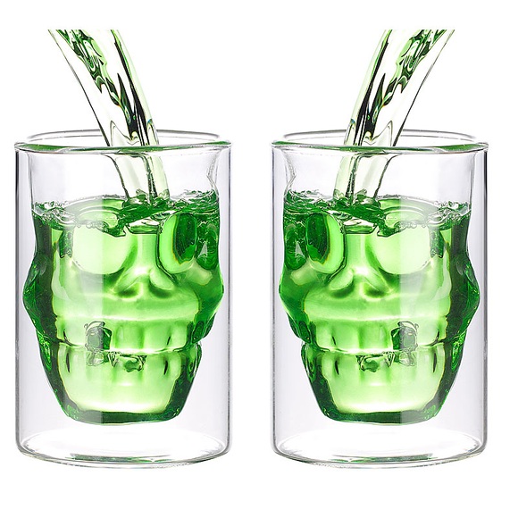 Cucina di Modena 2er-Set doppelwandige Trinkgläser Totenkopf, spülmaschinenfest, 0,4 l