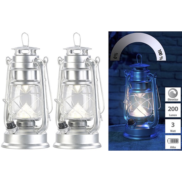 Lunartec 2er-Set ultra helle LED-Sturmlampen, Akku, 200 lm, 3 Watt