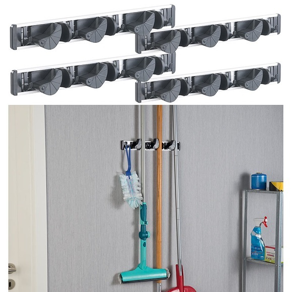 AGT 4er-Set Wandhalter-Leisten für Besen, Wischmopp, Gartengeräte & Co.
