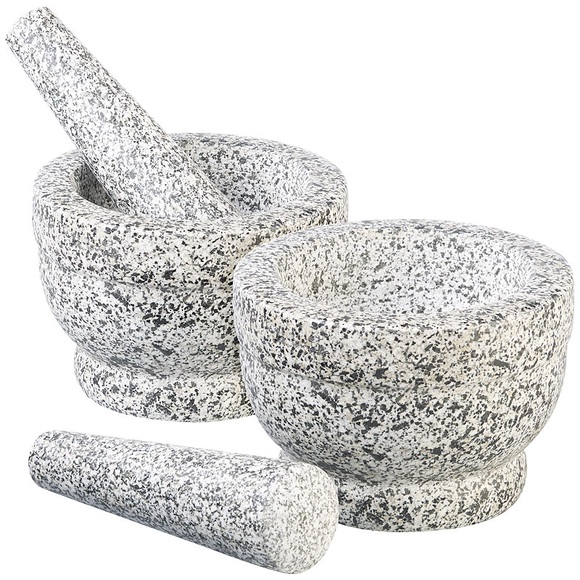 Rosenstein & Söhne 2er-Set robuste Mörser mit Stösseln aus natürlichem Granit, Ø je 14 cm