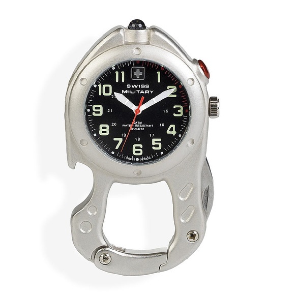 Swiss Military Karabiner-Uhr mit LED & Messer, silber