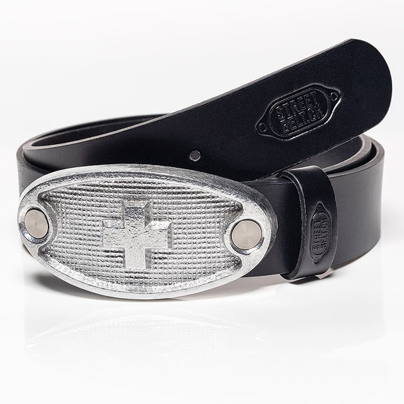 Logobelt, Gürtel, Schweizer Kreuz Fire silber, Gurtlänge 90cm / Geschenk Herren