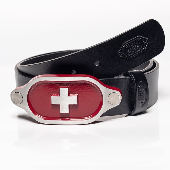 Logobelt, Gürtel, Schweizer Kreuz Hydro rot, Gurtlänge 100cm / Geschenk Herren