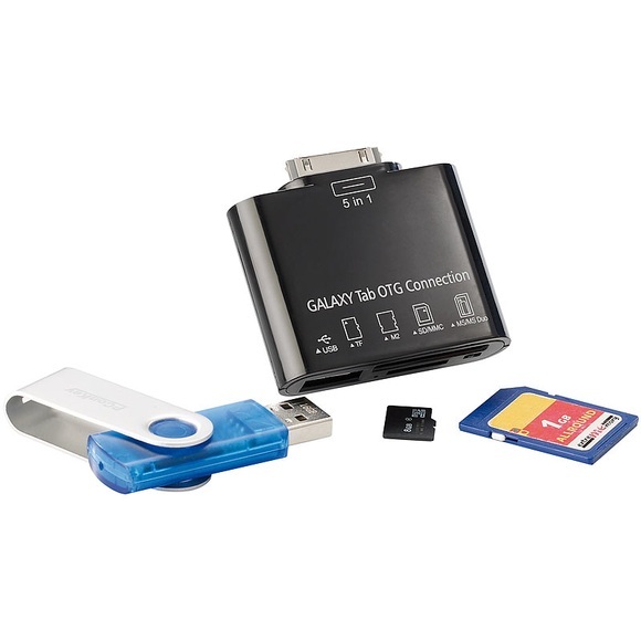 Callstel 5in1-Speicheradapter für Galaxy Tab (30Pin): USB, SD, microSD, MS, M2
