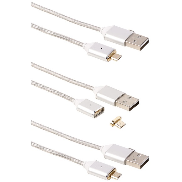 Callstel USB-Lade- & Datenkabel mit magnetischem Micro-USB-Stecker, 1m, 3er-Set