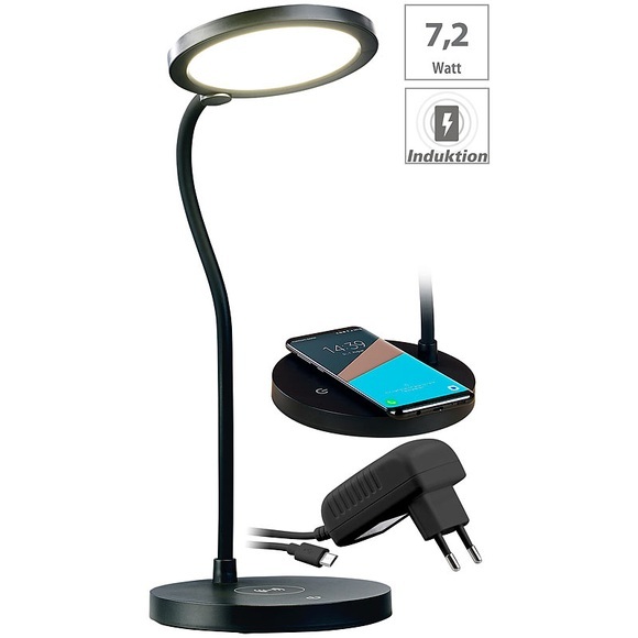 Lunartec Dimmbare COB-LED-Schreibtischlampe, Ladestation, Qi-kompatibel, 400 lm