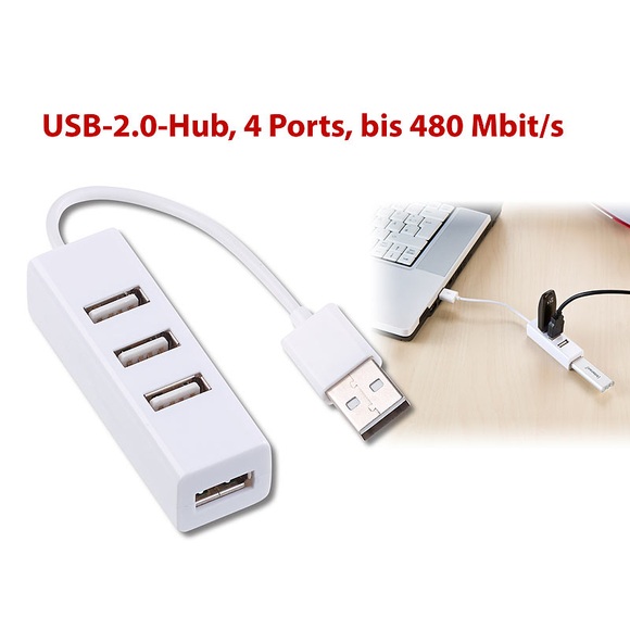 Xystec Superkompakter USB-2.0-Hub mit 4 Ports, bis 480 Mbit/s
