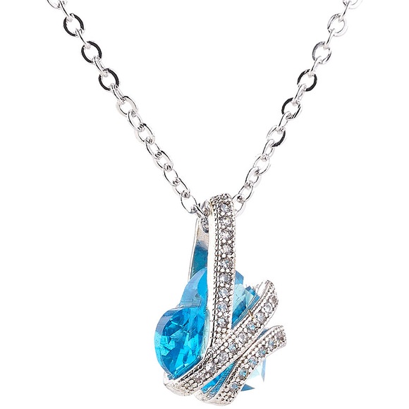 St. Leonhard Halskette mit blauem Zirkonia-Herzanhänger und Schmucksteinen, 45 cm