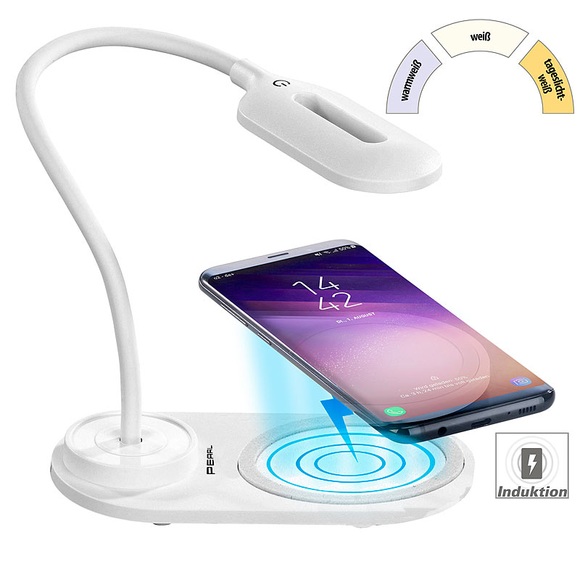 LED-Schwanenhals-Leuchte, Qi-kompatibel 10W, USB, 3 Lichtfarben, 300lm / Schreibtischlampe