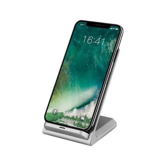 Callstel Schnell-Ladestation für Qi-kompatible Smartphones, 5 V, 10 W, silbern