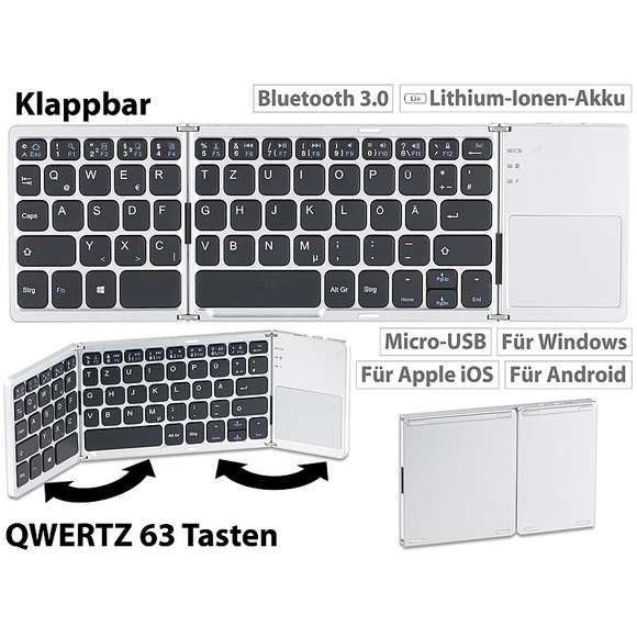 GeneralKeys Faltbare Tastatur mit Bluetooth, Touchpad für Android, iOS und Windows