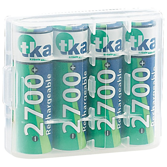 tka Köbele Akkutechnik 4er-Set NiMH-Akkus Typ AA / Mignon, 2.700 mAh, mit Aufbewahrungs-Box