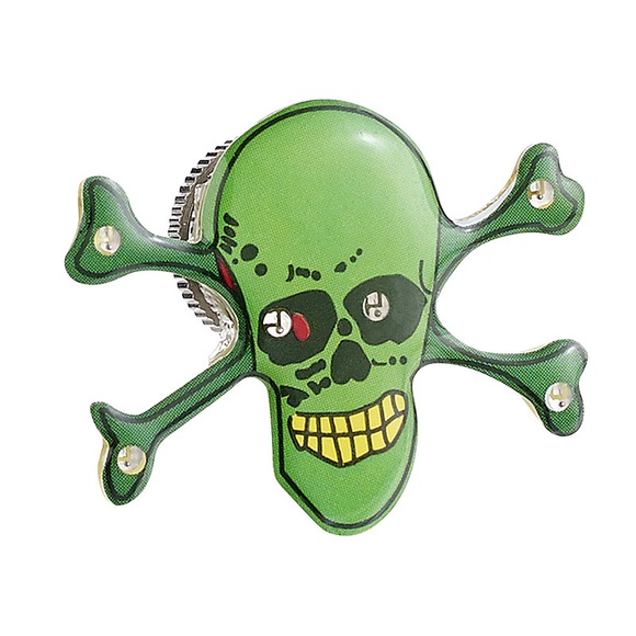 Lunartec Blink-Pin mit LED & Magnetclip "grüner Totenkopf"