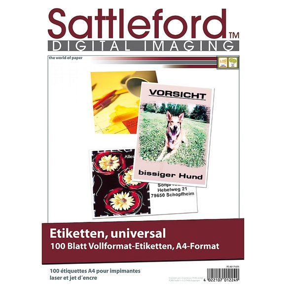 Sattleford 100 Etiketten A4 210x297 mm für Laser/Inkjet